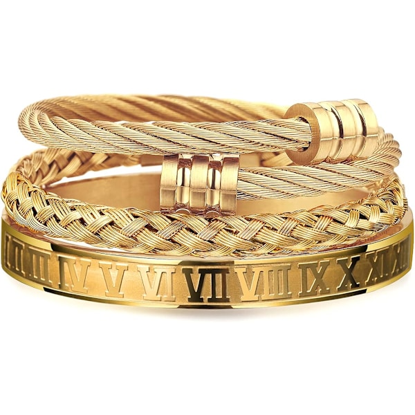 Stainless Steel Bracelets for Men Gold Roman Numeral Bangle Bracelet Twisted Cable Bracelet Adjustable Cuff Bracelet Men