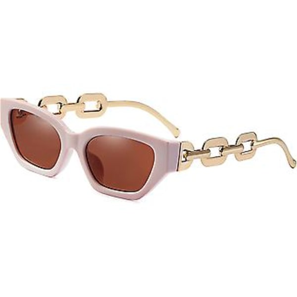Retro Cat Eye Solbriller til Kvinder Hexagon Smal Rektangulær Ramme Metal Kæde Arm Luksus Solbriller