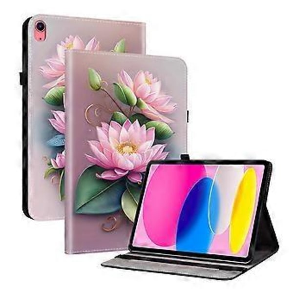 Til iPad (2025) / 10.9 (2022) Læder Etui Mønster Printet Stå Tablet Cover med Kort Slots (Lotus)