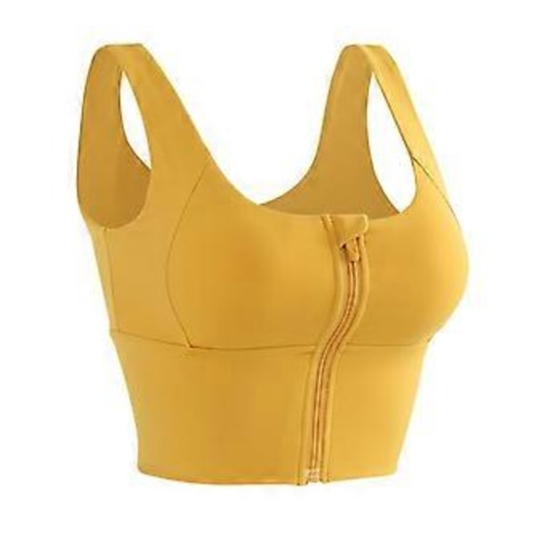 Sports-BH til kvinder med lynlås foran, komfortabel, polstret shapewear stretch crop(L Gul)