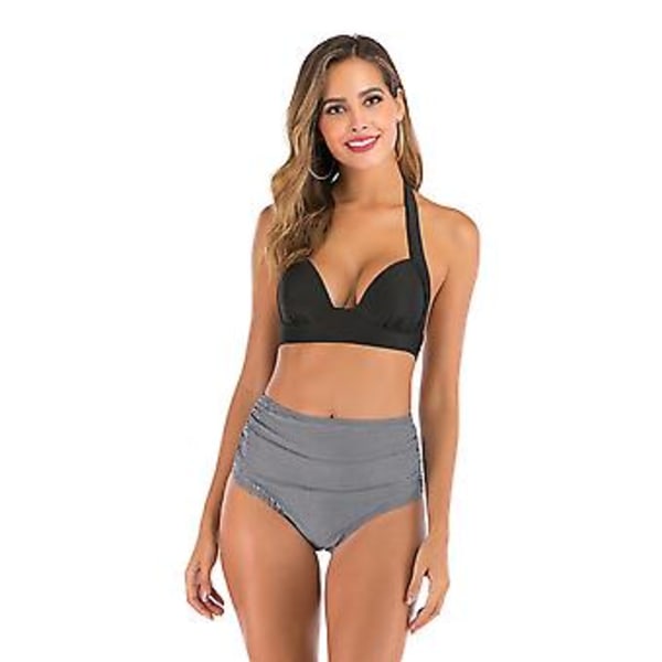 Flickors badkläder split  dammode sexig samlad byst  bikini badkläder L Svart med ränder