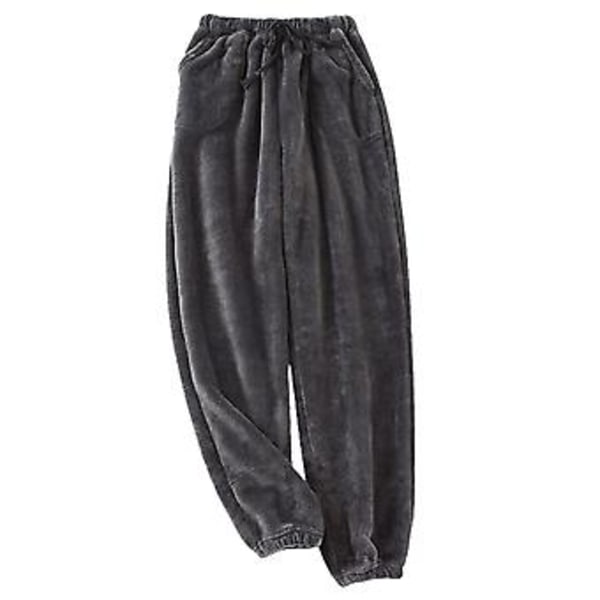 Män Byxor Pyjamas Raka Ankelbandade Enfärgad Fleece Tjock Kallsäker Snörning Fickor Män Byxor Hemkläder (2XL Grå)