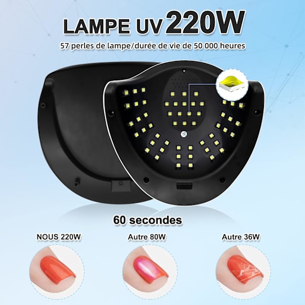 UV-neglegel, 220W LKE-neglegellampe med håndtag, 4 timer, HD LCD