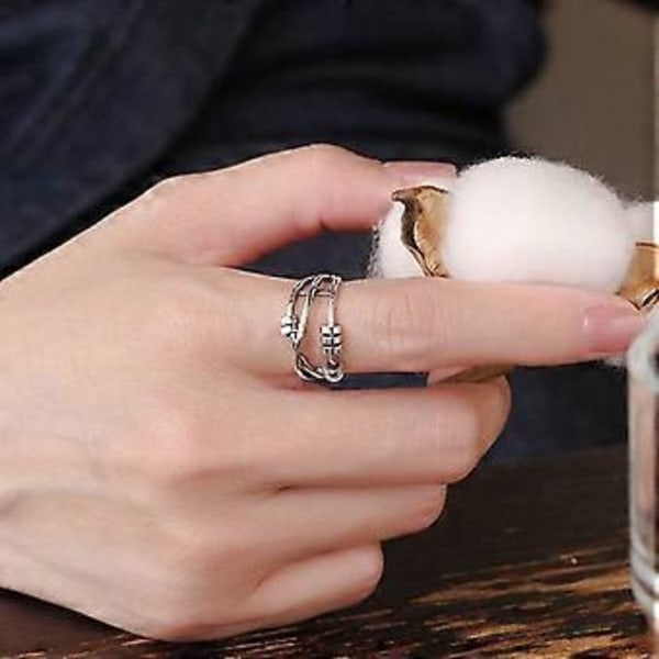 Ringe Sølv Perle Ring Fidget Fredsringe Anti-Stress Spinner Åben Ring Justerbare Ringe til Kvinder og Piger