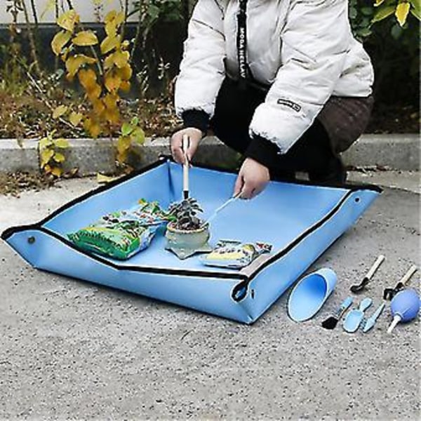 2 stk. foldbar havemåtte, plante ompotningsmåtte, vandtæt tyk PE-måtte, anti-snavs presenning blå (75 cm)