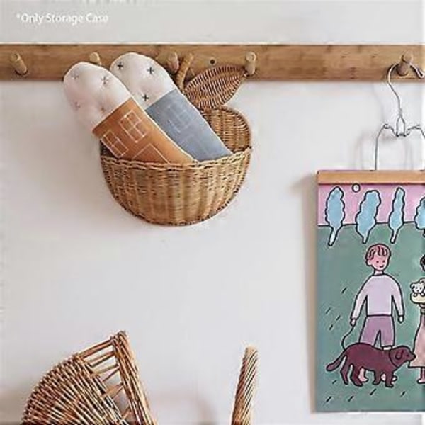 Vägghängande Korg i Vävda Rattan, Hängande Förvaringskorg, Bärbar, Heminredning