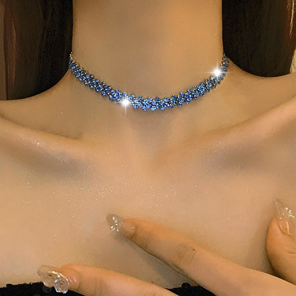 Rhinestone Choker Halsband Flerfärgad Diamant Rad Halsband Kristall Chokers Halsband Kedja Smycken Glittrande Fest Bal A
