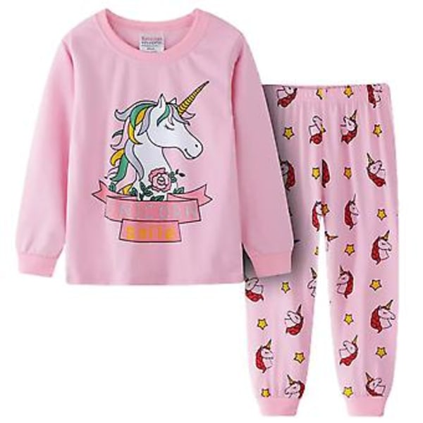 Barnflickor Enhörning Tryckt Pyjamas Set Långärmad Toppar Byxor Sovkläder Nattkläder Loungewear (5-6 År C)
