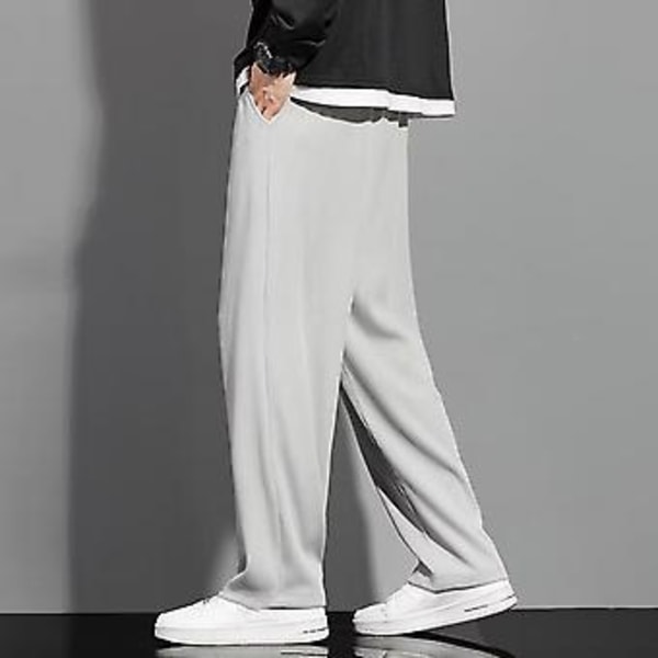 Hverdagsbukser for menn med snor og elastisk midje, løstsittende, lange bukser, streetwear, rette, vide ben, casual sportsbukser, herreplagg (3XL svart)