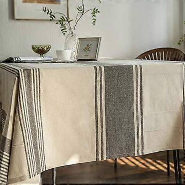 Brun Burlap Bomuldslinned Dug, Stribet Picnic Borddække, Tæt Vævet Bordplade Kaffe Køkken Dekoration Rektangel 55\" x 86\" (6-8 Personer)