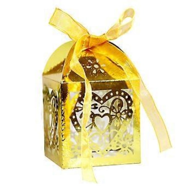 Paket med 50 Blommiga Favoritaskar, Hjärtformade Godisaskar Dekorativa Sockeraskar Presentaskar Bröllopsdusch Årsdag Födelsedagsfest Bröllopsfavorit (Djupguld)