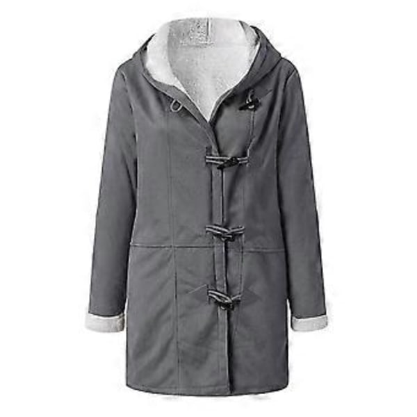 Dame Vinter Langærmet Tyk Plus Fløjl Hætte Casual Bomuld Varm Jakke Fleece Varm Frakke Hættetrøje Overtøj 1 stk (2XL Grå)