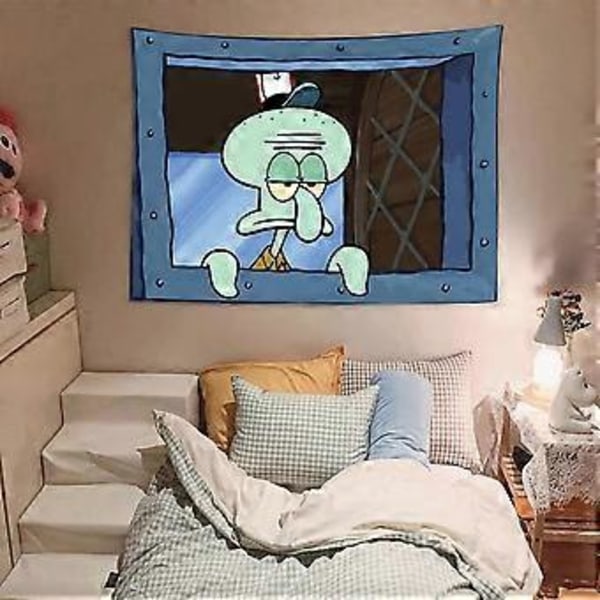 FENDROM Rolig Bläckfisk Cartoon Väggbonad Hängande Roligt Meme Bakgrund Fönsterdesign Heminredning för Sovrum Vardagsrum (100 x 150 cm)
