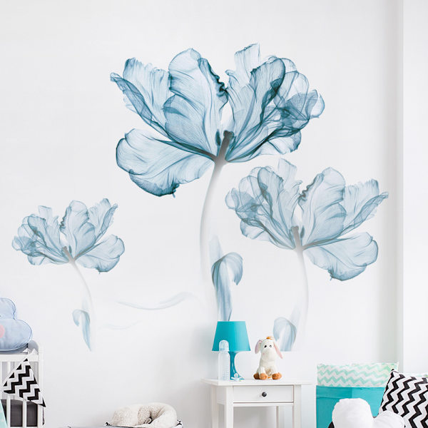 Blå dröm blommiga väggdekaler avtagbara DIY blå blommiga barnrum