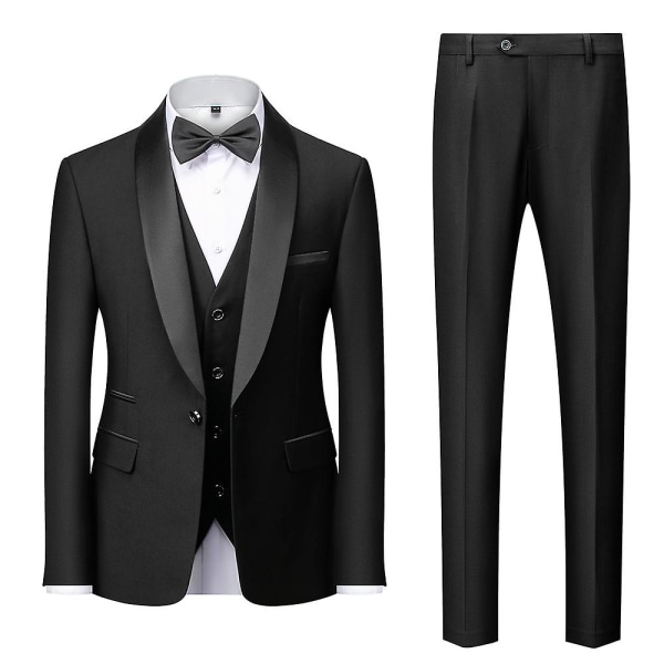 Men's 3-piece Suit Jacket + Waistcoat + Trousers Wedding Business Suit Shawl Lapel Tuxedo L(cm)