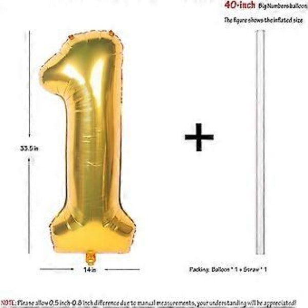 2 st 40 tum guld siffra heliumfolie födelsedagsfestballonger (Guld 1)