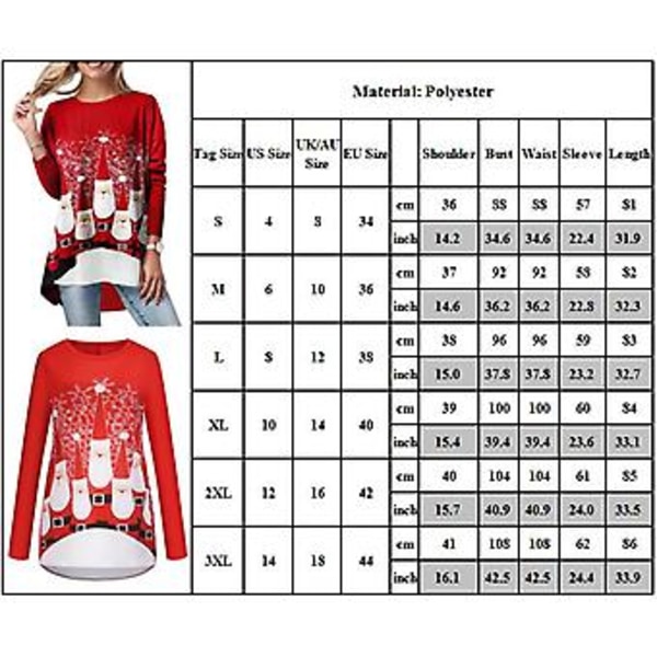 God Jul Damernas Rundhalsad Jultryckt Toppar Casual Festival Långärmad T-shirt Tee (XL)