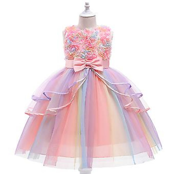 Flickor Blomster Pageant Fest Tulle Klänning med Regnbågs Spets, Prinsessklänning för 2-3 År Gamla, Barnklänning för Bröllopsfest och Jul (140)