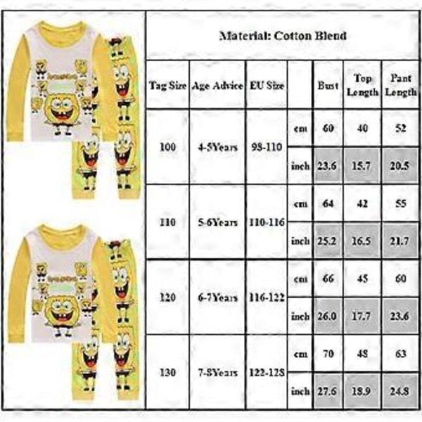 Pojkar Flickor Barn SpongeBob SquarePants Pyjamas Pjs Långärmad T-shirt Byxor Set (6-7 år)