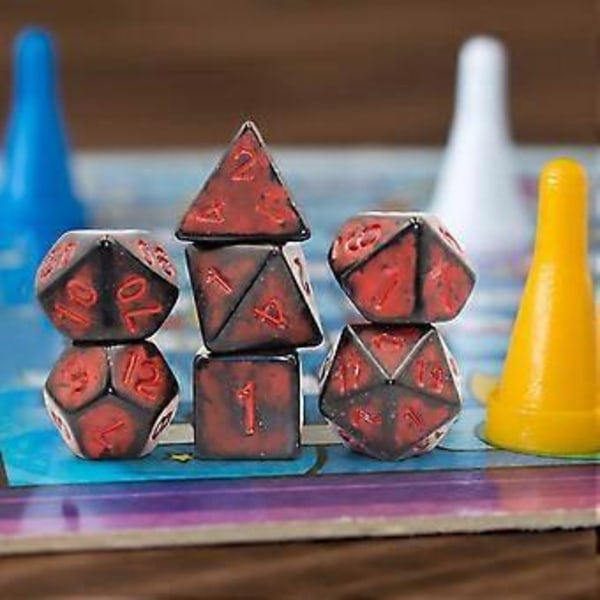 7x Monitahokas Nopan Sarja Juhlapalvelukset Juhlapeli Nopat D4~D20 Kortille (Punainen)