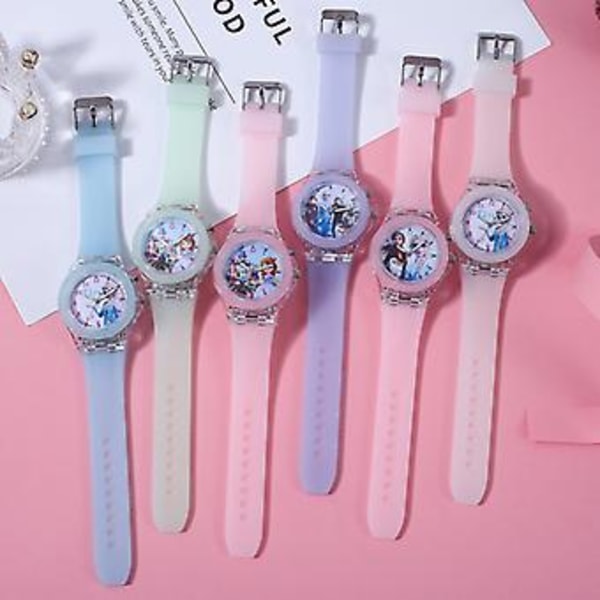 Pige Frozen Anna Elsa Tegnefilm Silikon Ur Lysende Led Blinkende Børnegave (Elsa Anna Pink)