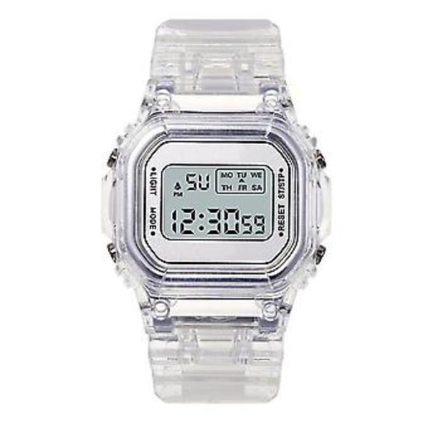 Mode Transparent Unisex Multifunktionel Vandafvisende Digitalt Ur (Hvid)