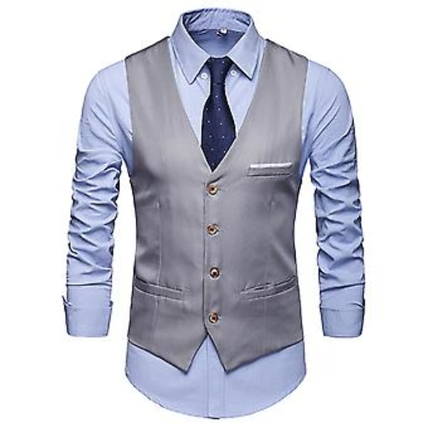 Mænds Solid Formelle Knapper Vest Med Lommer Business Office V-hals Ærmeløs Blazer Vest (3XL Grå)