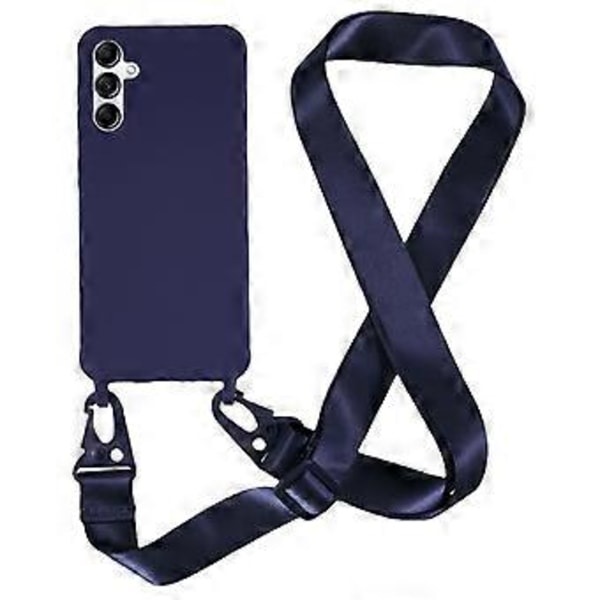 Til Samsung Galaxy A05s 4G Bagcover Mat TPU Etui med Lang Snøre - Mørkeblå (Mørkeblå)