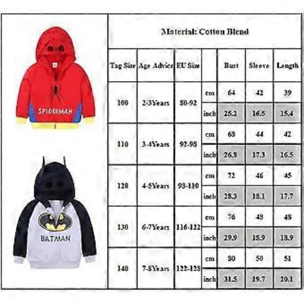 Børnejakke til drenge Spiderman Captain America Batman DC lynlås hættetrøje jakke (7-8 år Spiderman)
