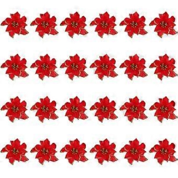 24 stk. Stof Bryllupsblomster Pynt Dekorative Kunstige Blomsterpynt (Rød)