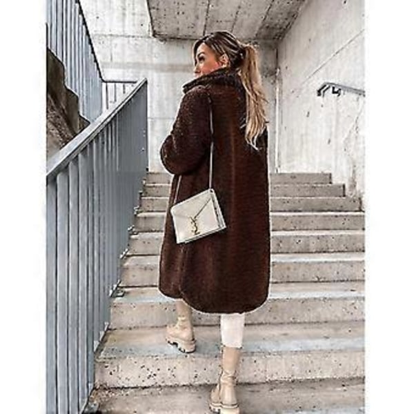 Dame Fleecejakke, vår- og vintermote, fuzzy jakke, kunstig pels, fluffy cardigan, overfrakk (M BRUN)