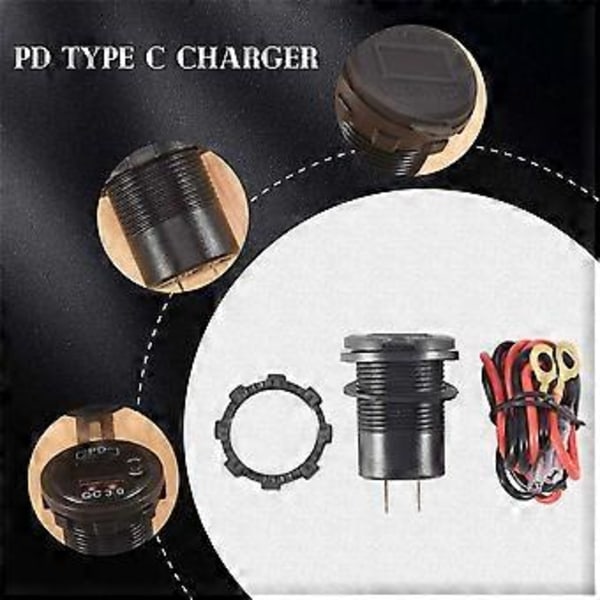 PD Type C 48W Dobbelt USB Bilopladerstik, QC 3.0 Hurtig Biloplader med Voltmeter og Kontakt til Båd Lastbil RV, Rød