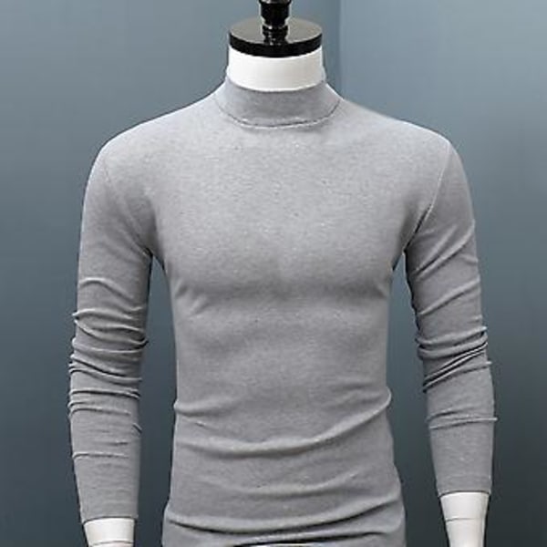 Fianao Herre Skjorte Ensfarget Halvhøy Krage Casual Slim Lang Erme Tight Tight for Inner Wear (M Grå)