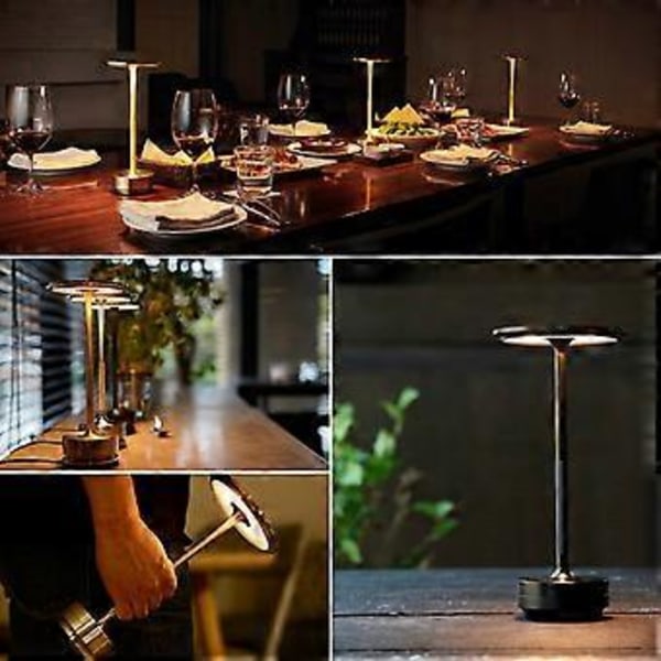 Uppladdningsbar Sladdlös Bordslampa i Metall med Touchkontroll, Dimbar Nattlampa, 50% Rabatt (svart)