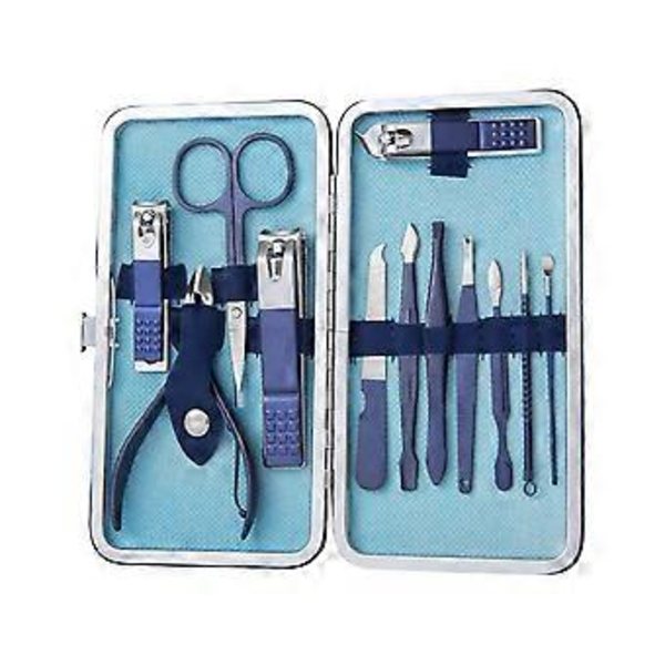 Manikyrset för Kvinnor Män Nagelklippare Rostfritt Stål Manikyrset - Bärbar Resa Grooming Kit-12 delar