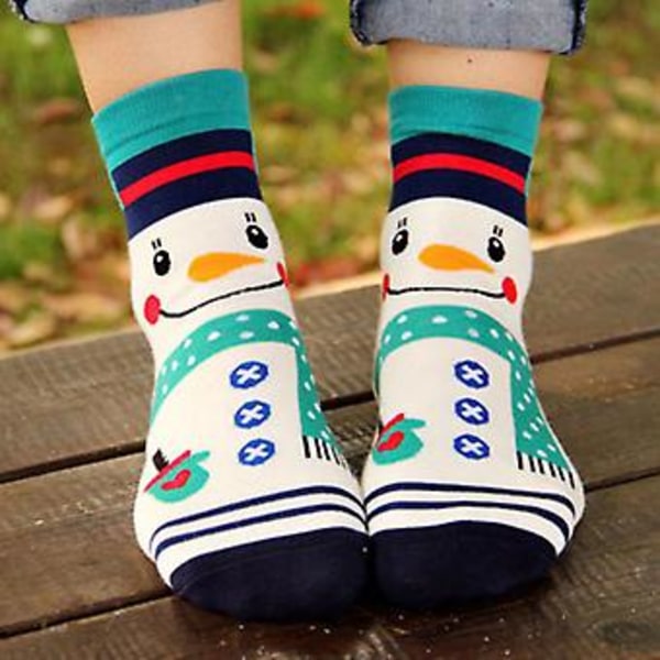 Damjultomtesockor Santa Claus Sock Vinter Julparty Cartoon Ankelsockor (6 par Snögubbe)