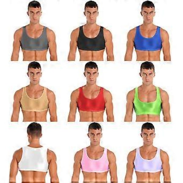 Ermeløs Muskel Half T-skjorte Basic Tank Crop Topper Fitness Gym Sports Vest Topper for Menn (L burgunder)