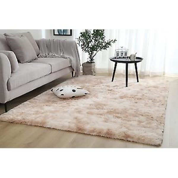 Fong Mjuk Modern Shaggy Inomhusmatta 4x6.6 för Sovrum Vardagsrum Sovsal Barnrum Hem Dekorativ, Halksäker Plysch Fluffig 4 x 5.2 Ft. Khaki