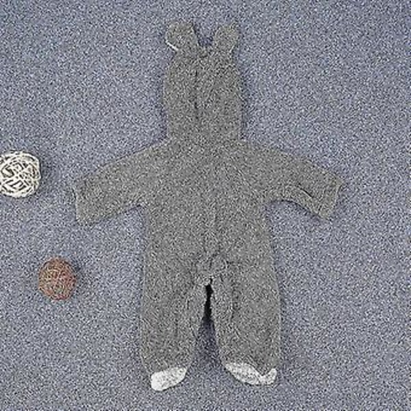 Spädbarns Baby Vinter Fleece Romper Varma Söta Teddybjörn Huva Jumpsuit (3-6 Månader Grå)