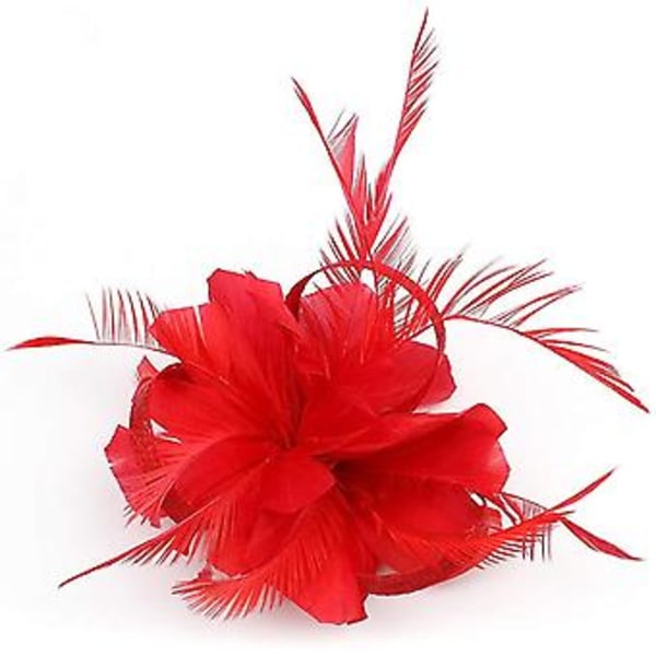 Fascinatorer for kvinner Bryllupsfascinator Hatt Blomst Mesh Fjær Hodebånd QB-Rød
