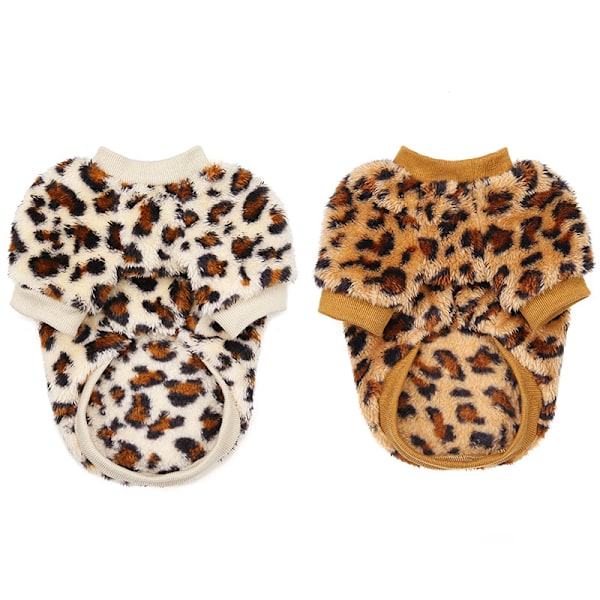 Tøj til kæledyr, tykkere leopardprint hundetøj, 2-delt hundefleece sæt