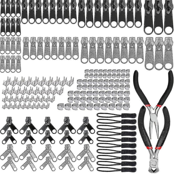 197 osainen vetoketjun korjaussarja, vetoketjun liukukorvaus vetoketjun korvaus 2 minipihdeillä, vaatteille, laukuille, takeille, teltoille, matkatavaroille..