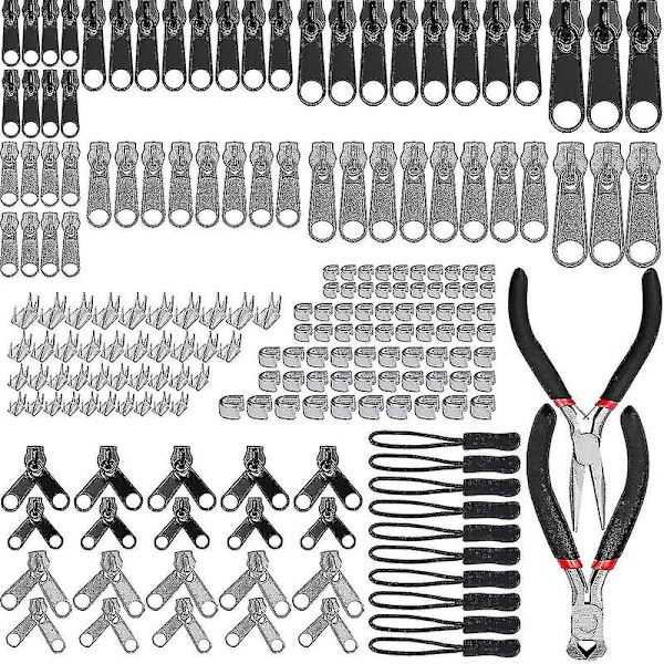 197 st reparationskit för dragkedjor, ersättningsdragkedja med 2 minitänger, för kläder, väskor, jackor, tält, bagage..