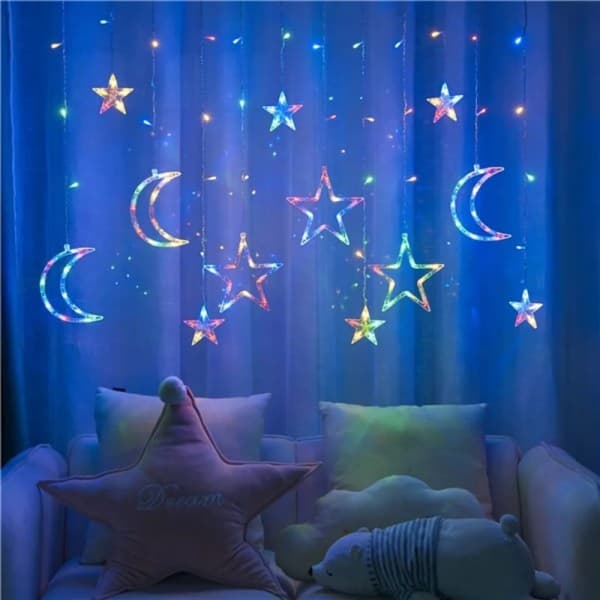 LED-lyssnor til Ramadan-dekoration 3,5 m stjerne måne LED-farverig