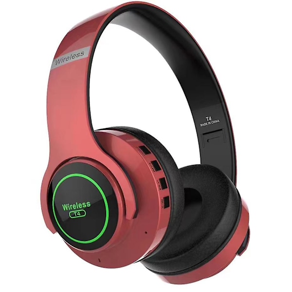 T4 Bluetooth langaton LED-valo Musiikki Subwoofer Stereo Kuulokkeet（Punainen）