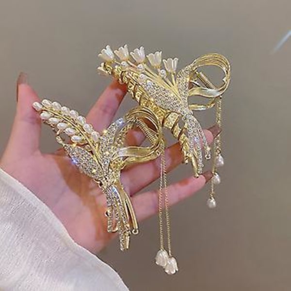Nya Hårclips Kvinnor Mode Pärla Trasa Grab Clip För Flickor Hårspänne Blomma Shar( A2)