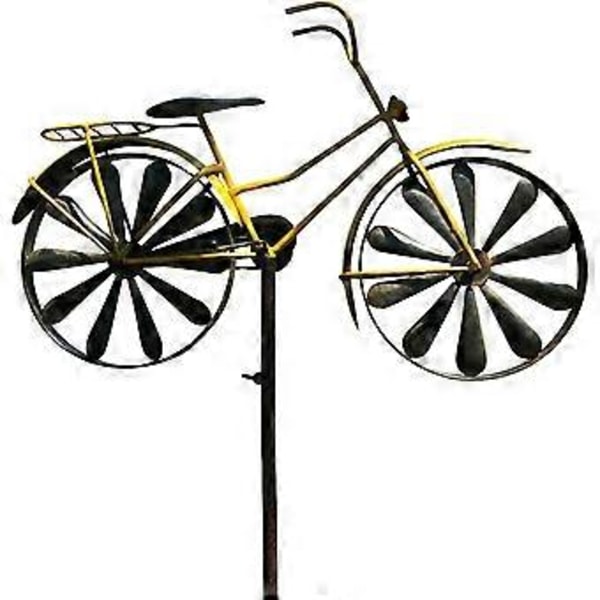 Metallsmidd cykel i rött, roterbar dekorativ markplugg för trädgård, gård (gul)
