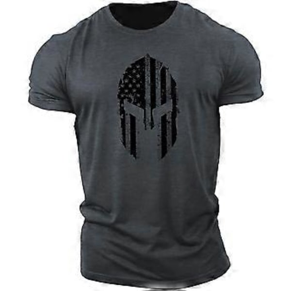 Mænds Ren Bomuld Hjelm Mønster Bodybuilding Top Kortærmet T-Shirt (XXL Mørkegrå)