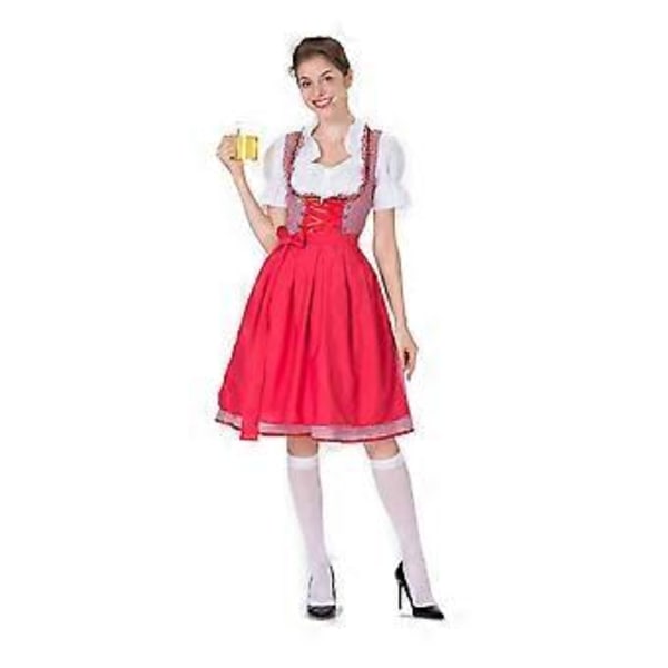 Naisten Oktoberfest-asu Saksalainen Dirndl-mekko Baijerilainen Karnevaalijuhla-asu (2XL Punainen)