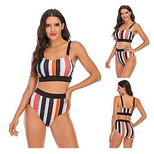 Bikini för flickor, randig, sexig, rygglös, plus size, badkläder för semester, S Svart